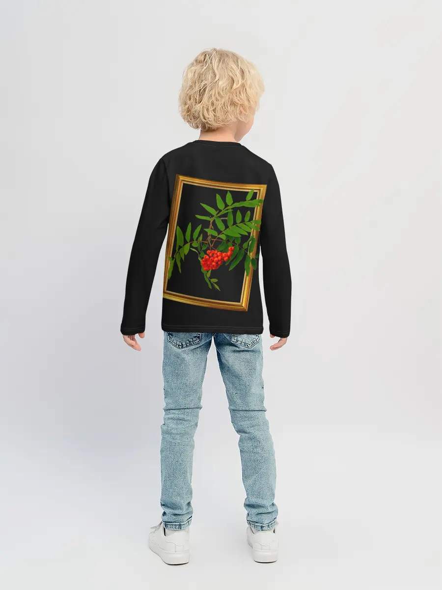 Детский лонгслив / ягоды рябины в золотой раме
