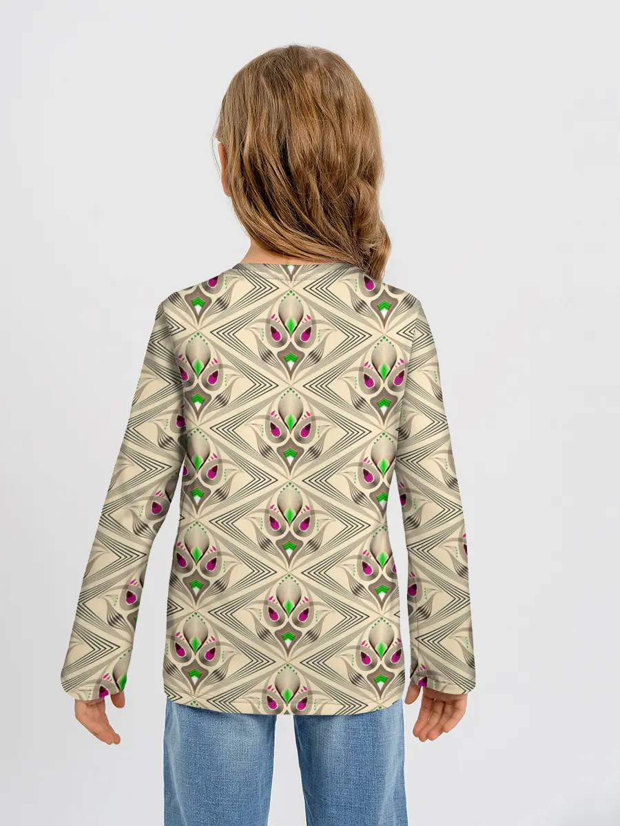 Детский лонгслив / Арт деко на бежевом фоне