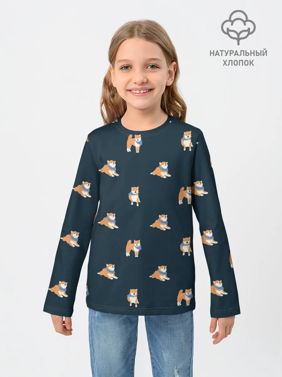 Детский лонгслив / Шиба ину паттерн