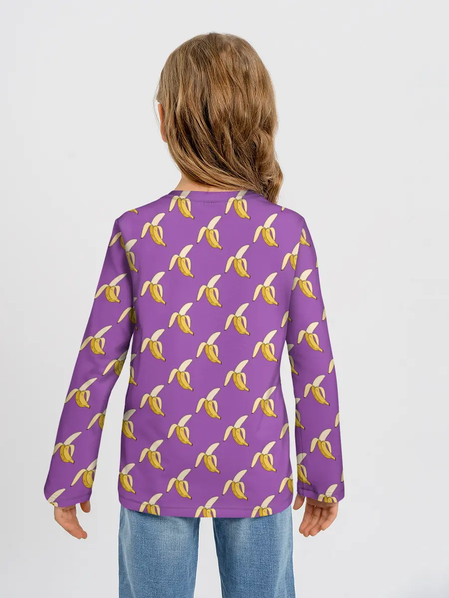 Детский лонгслив / Бананы на лиловом паттерн