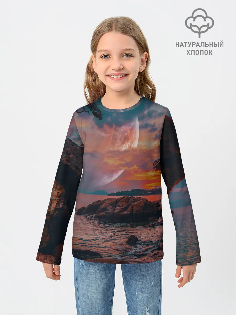 Детский лонгслив / закат на качелях