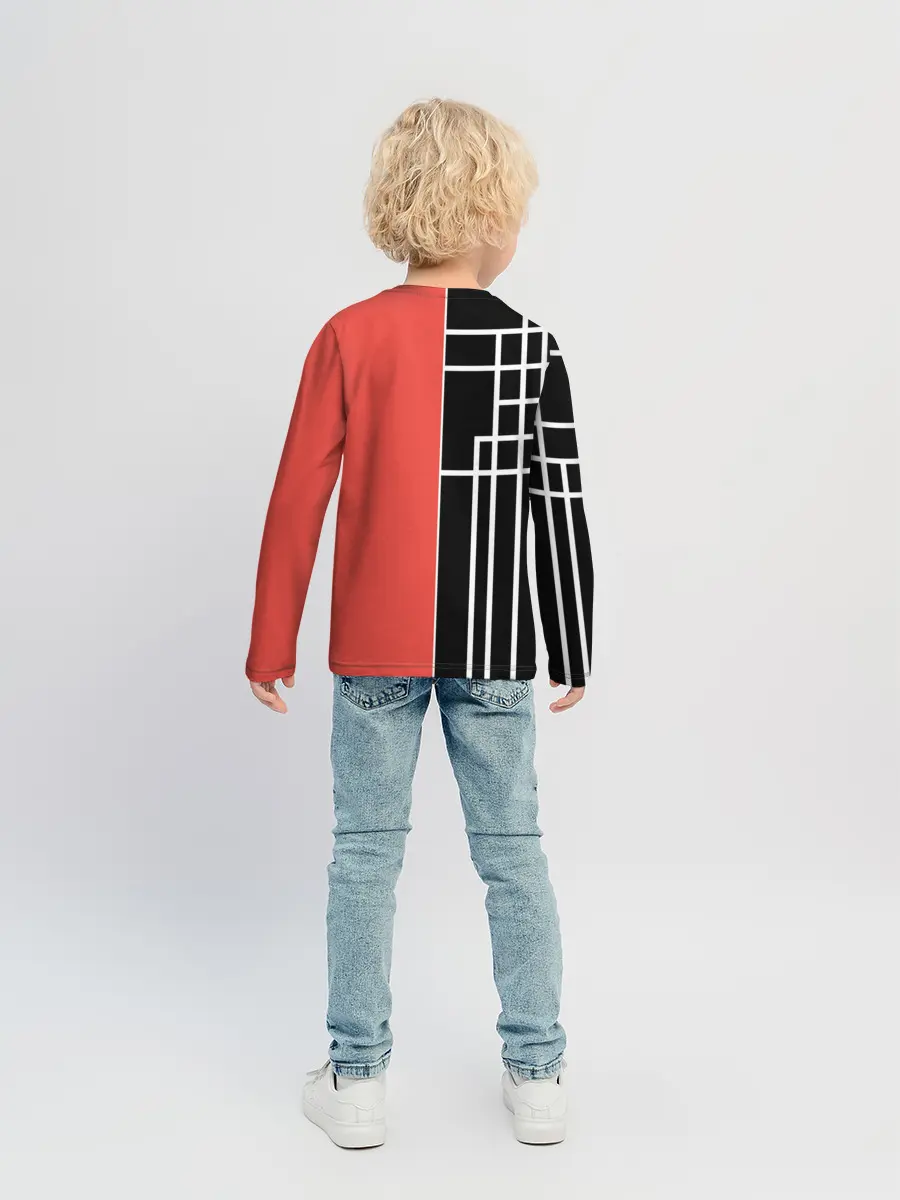 Детский лонгслив / Черный и коралловый арт деко