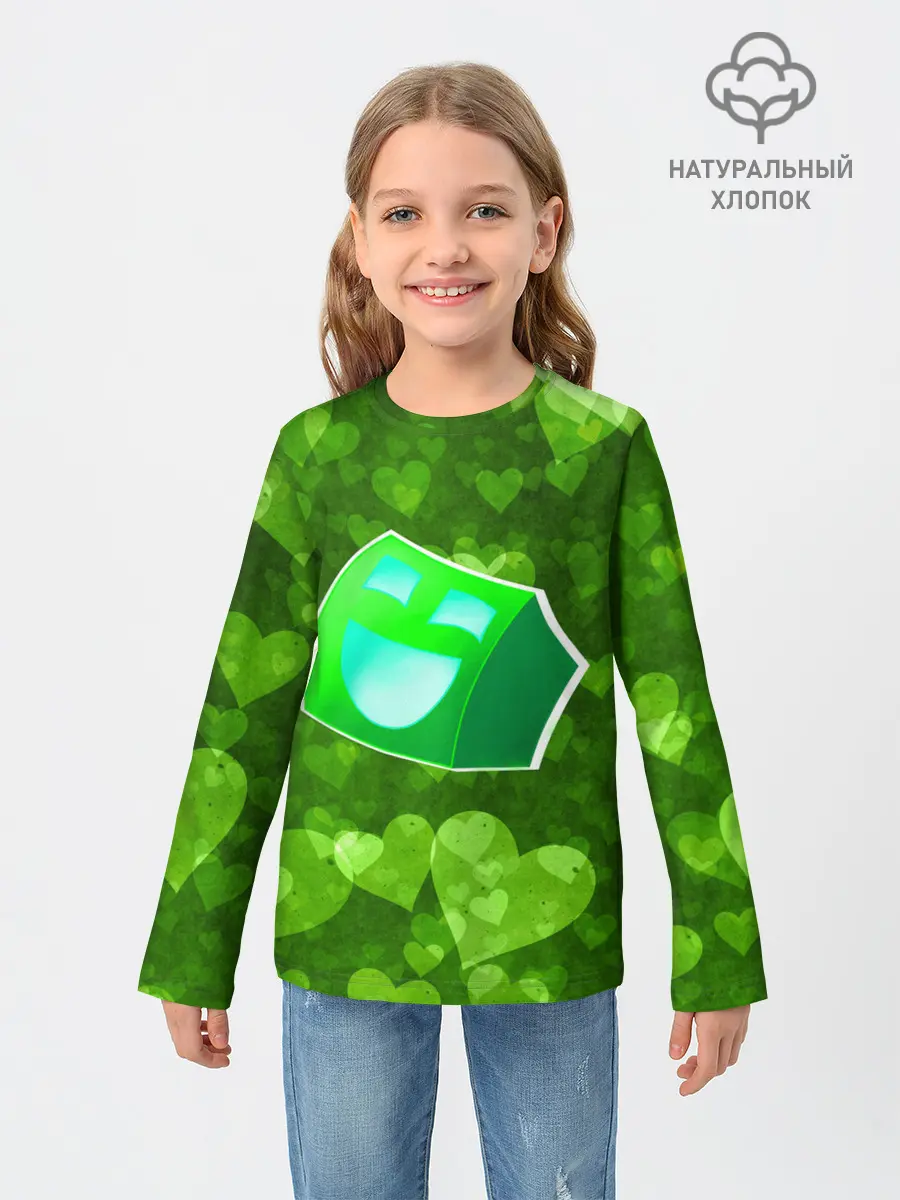 Детский лонгслив / Geometry Dash | Green Love