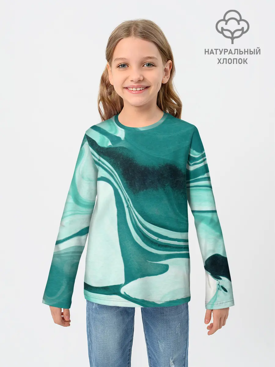 Детский лонгслив / красочный зелёный развод