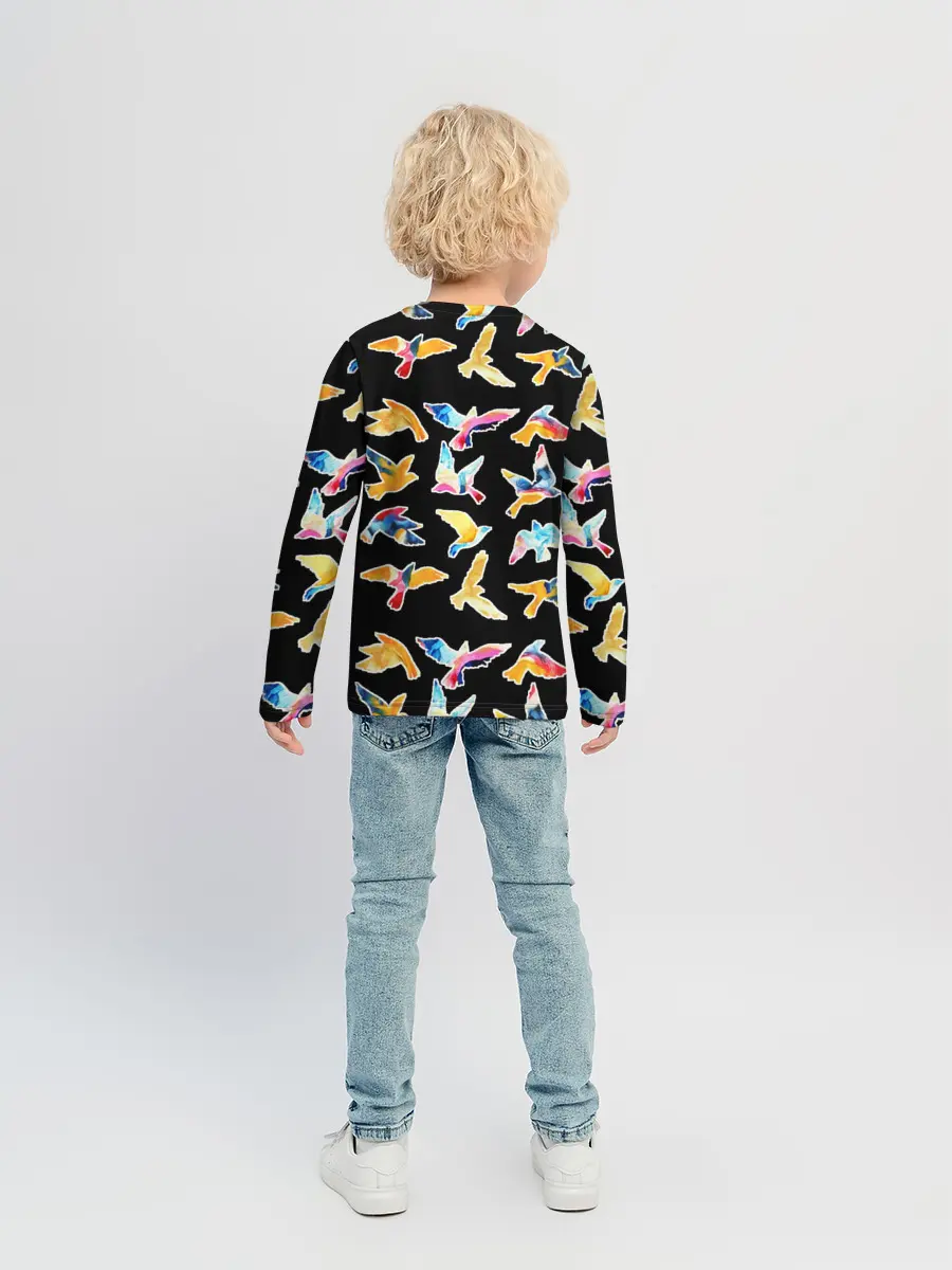 Детский лонгслив / акварельные птицы