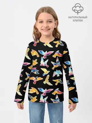 Детский лонгслив / акварельные птицы