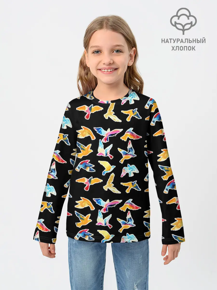 Детский лонгслив / парящие акварельные птицы
