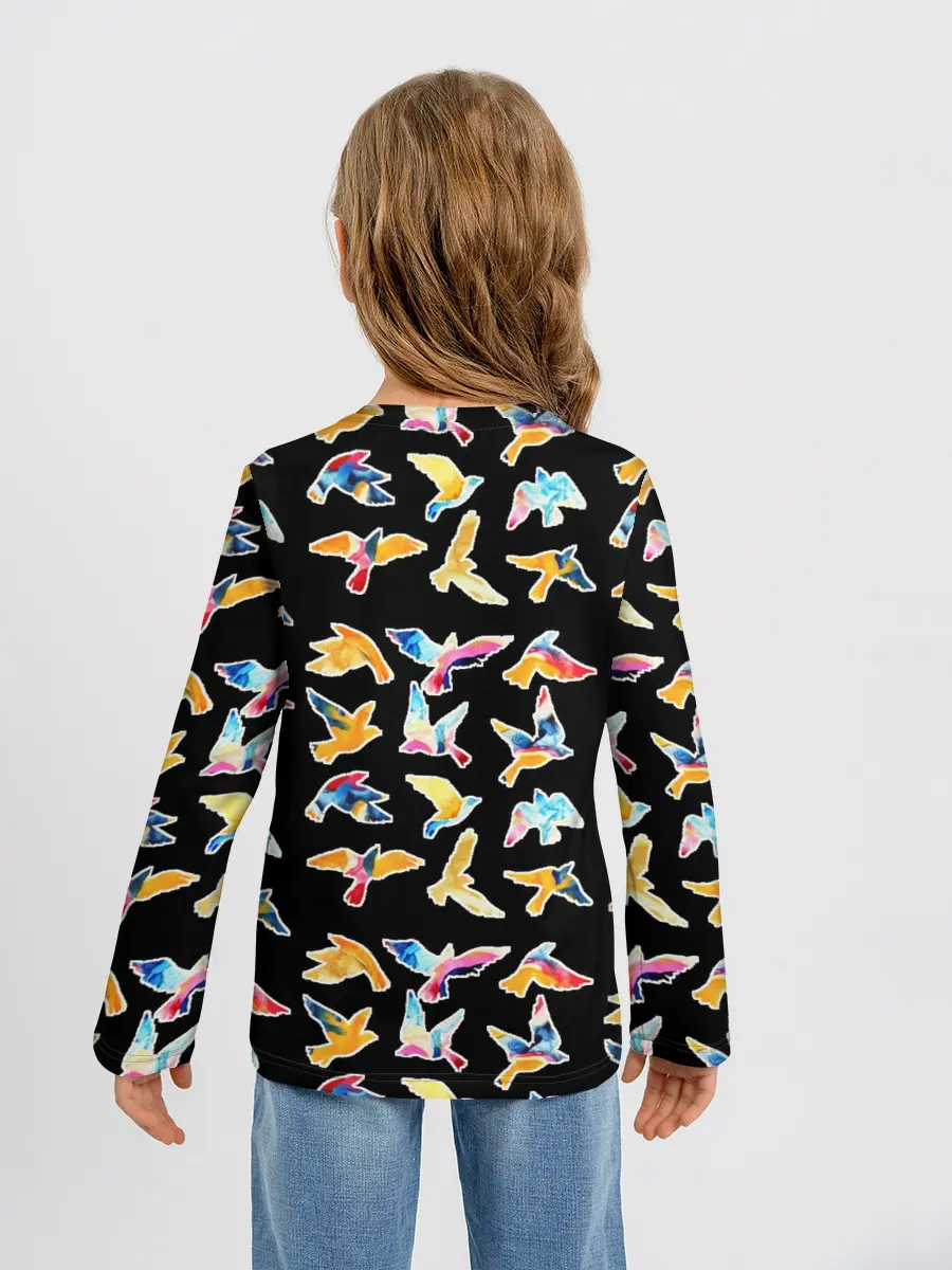 Детский лонгслив / парящие акварельные птицы