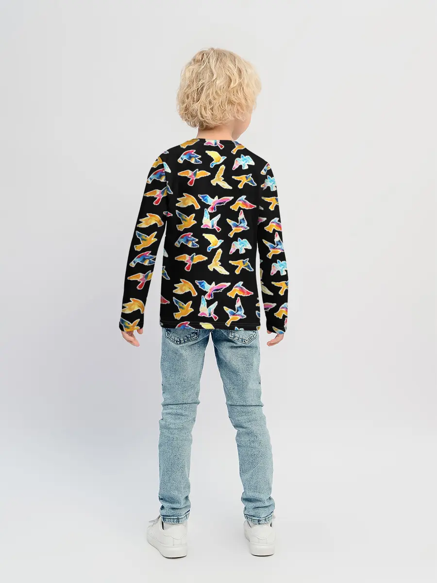 Детский лонгслив / парящие акварельные птицы