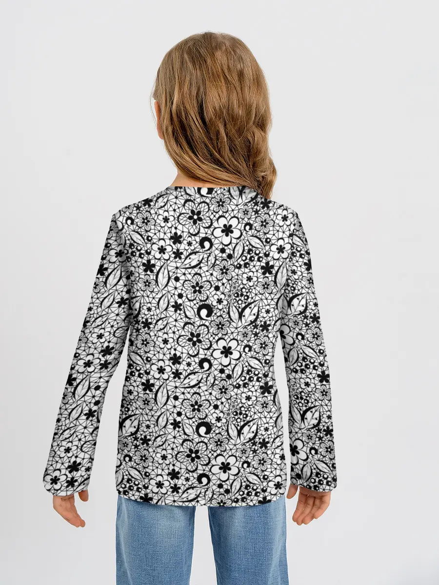 Детский лонгслив / Черное кружево цветочное