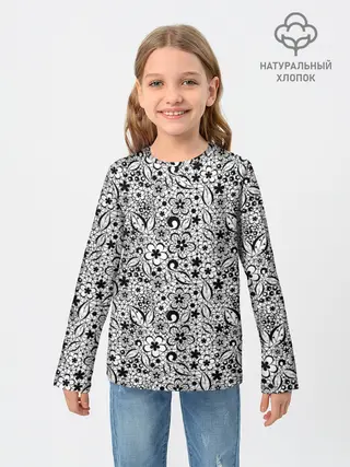 Детский лонгслив / Черное кружево цветочное
