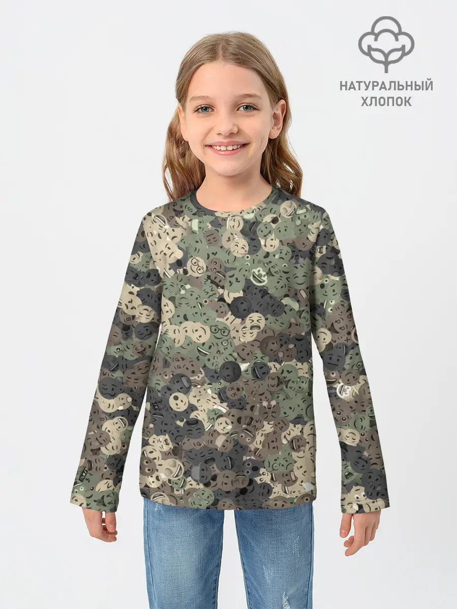 Детский лонгслив / Эмодзи камуфляж