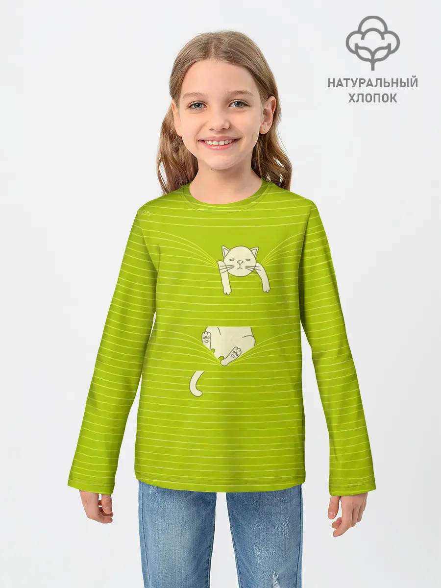 Детский лонгслив / Котик запутался в нитках