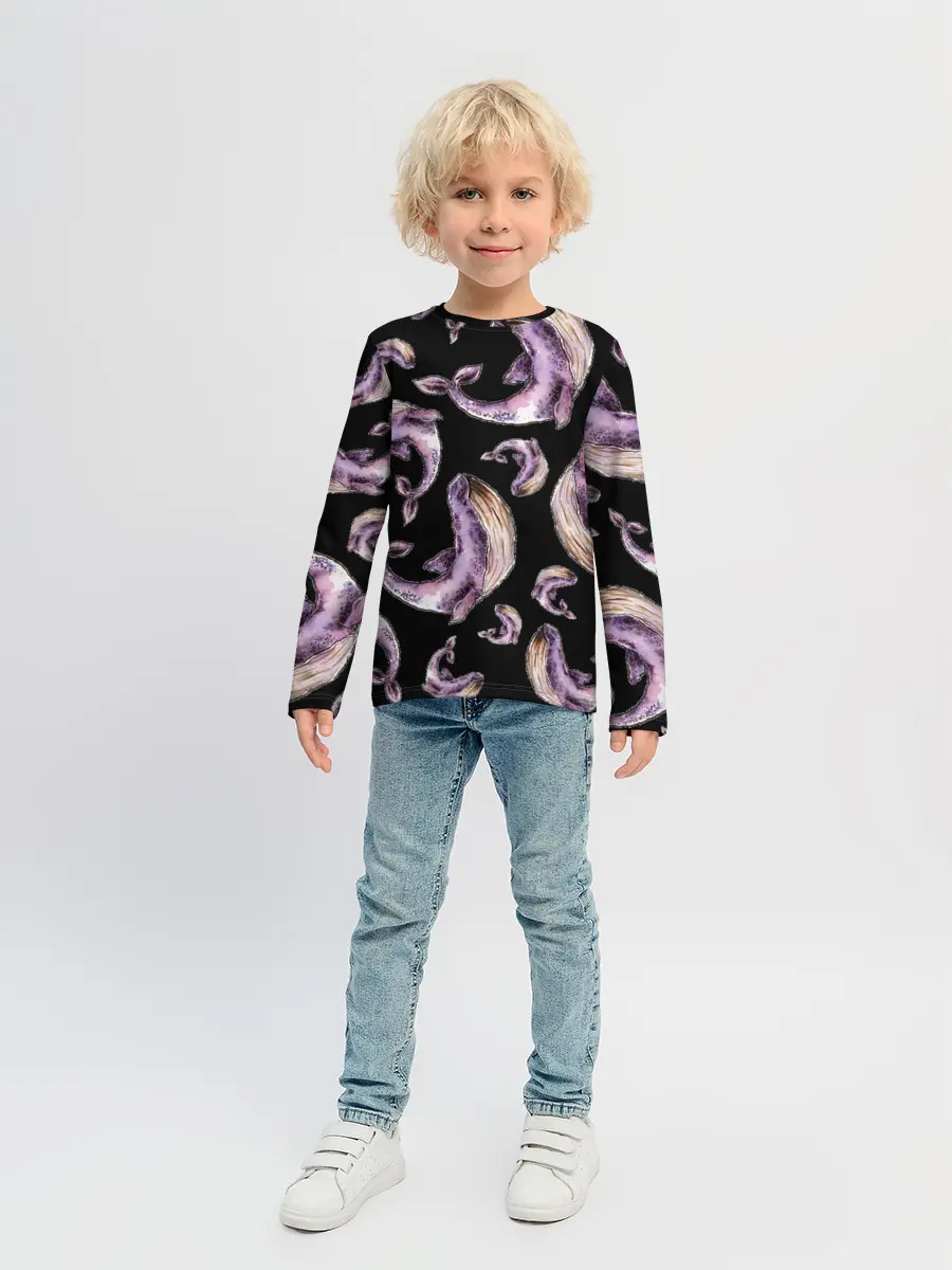 Детский лонгслив / Лиловые киты