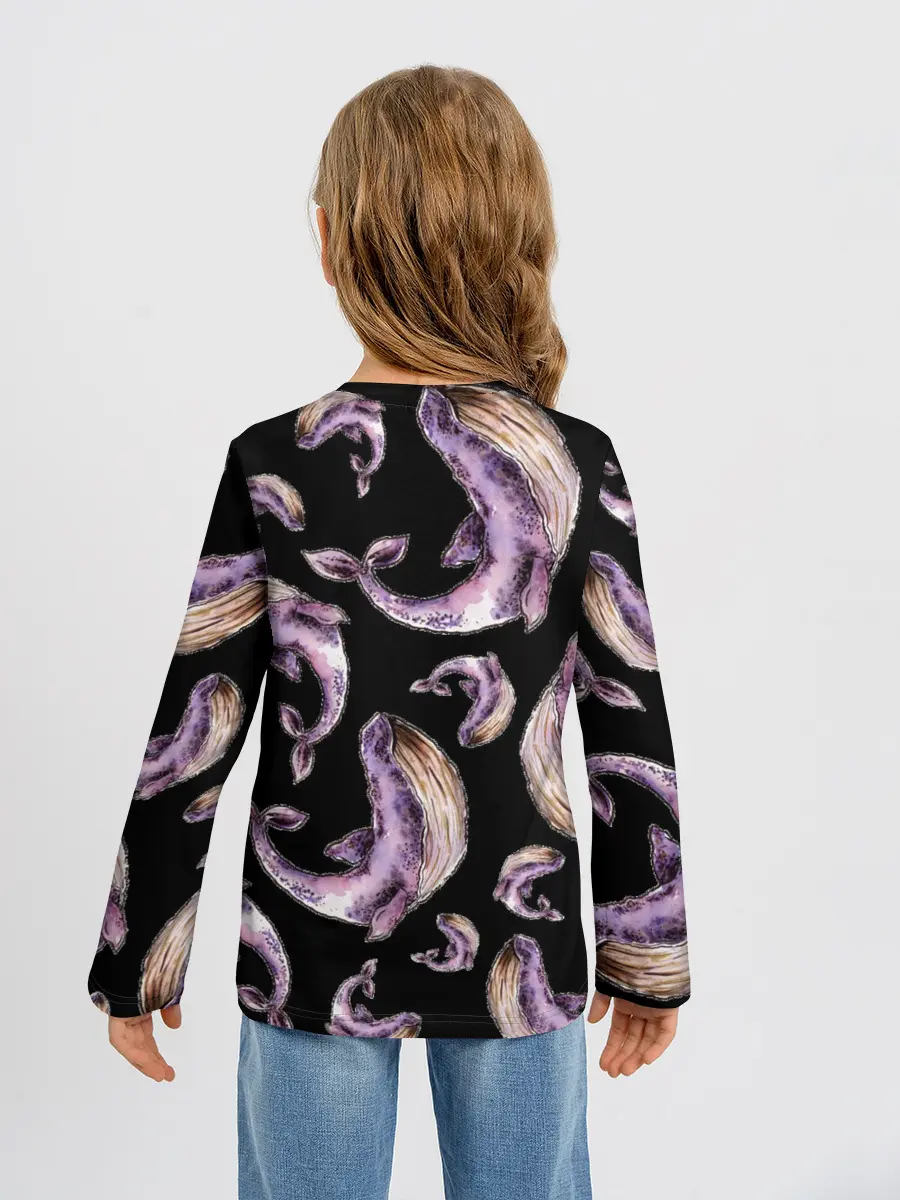 Детский лонгслив / Лиловые киты