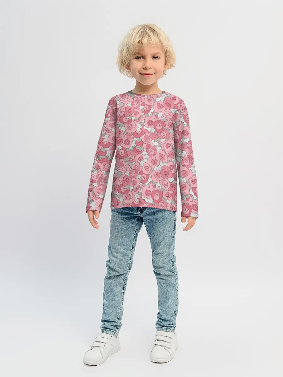 Детский лонгслив / Нежно коралловые розы