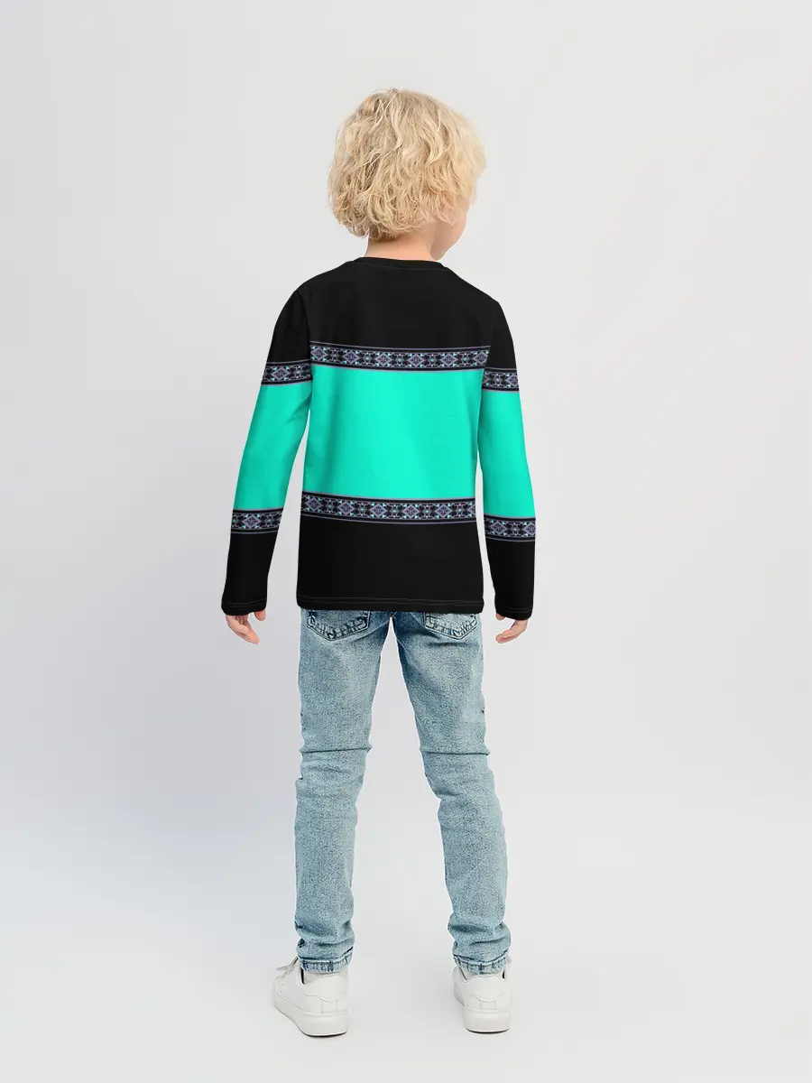 Детский лонгслив / Черно-бирюзовый узор
