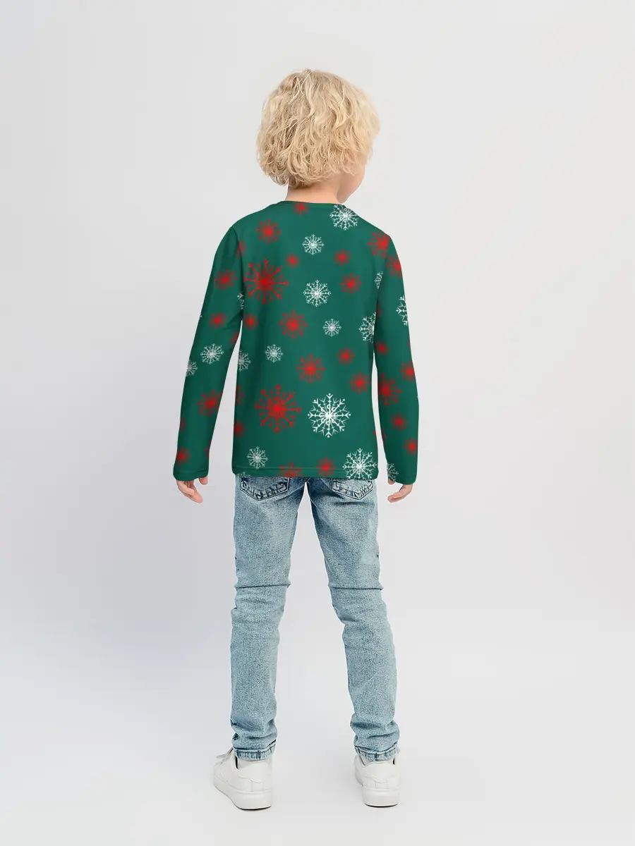 Детский лонгслив / зимний кролик и снежинки