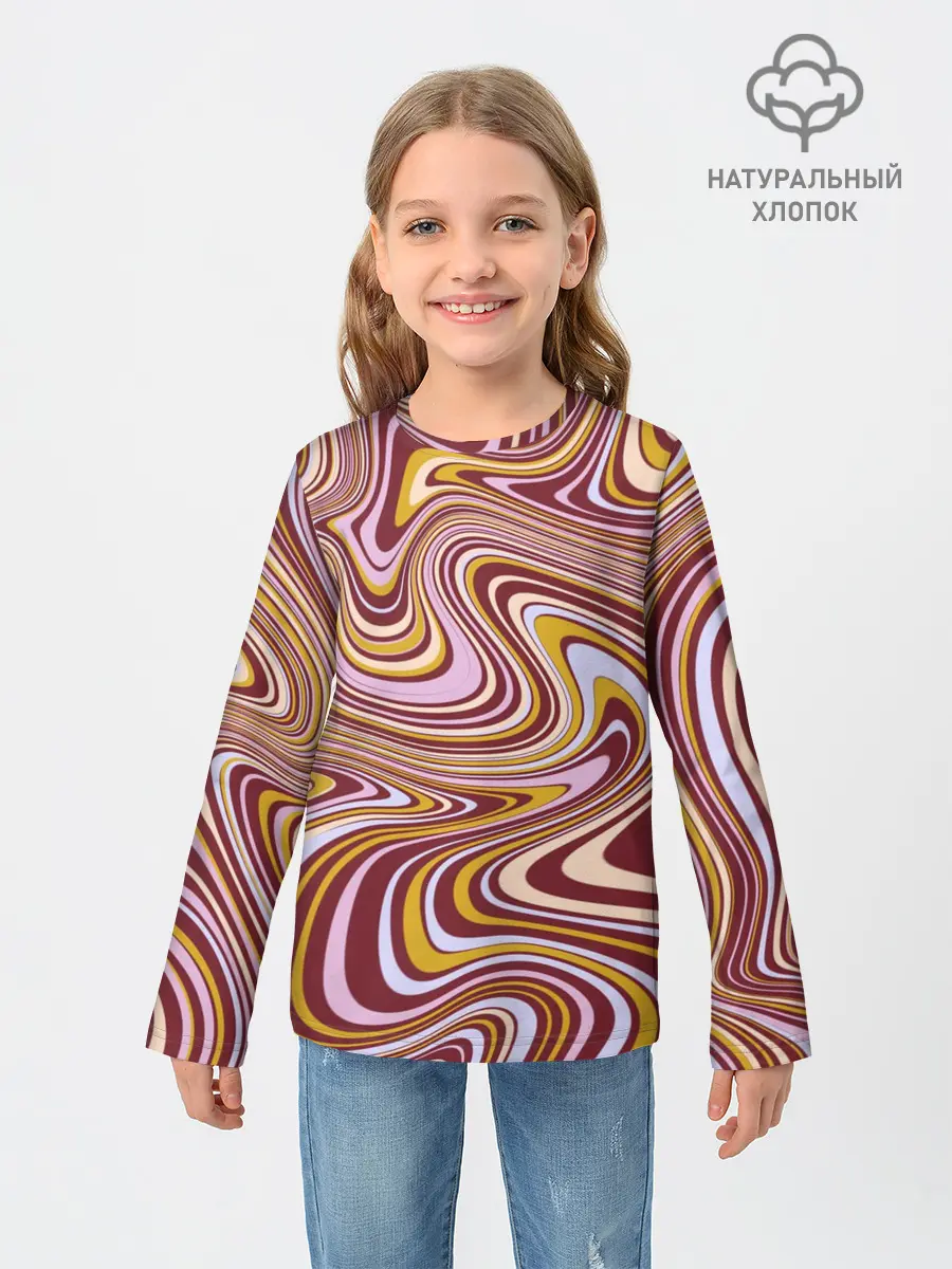 Детский лонгслив / Красно-золотые разводы красок паттерн
