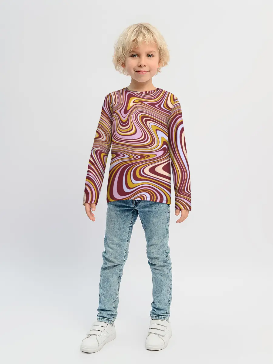 Детский лонгслив / Красно-золотые разводы красок паттерн