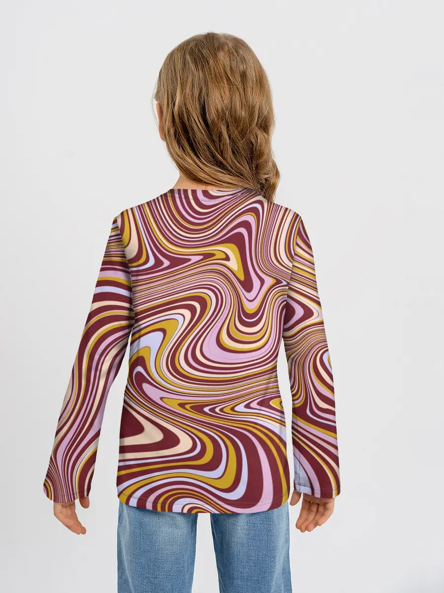 Детский лонгслив / Красно-золотые разводы красок паттерн