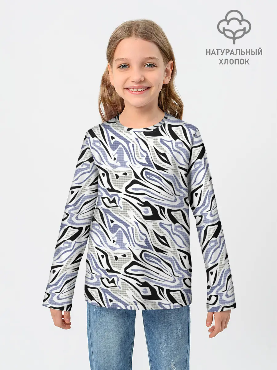 Детский лонгслив / Абстрактный сиренево-черный