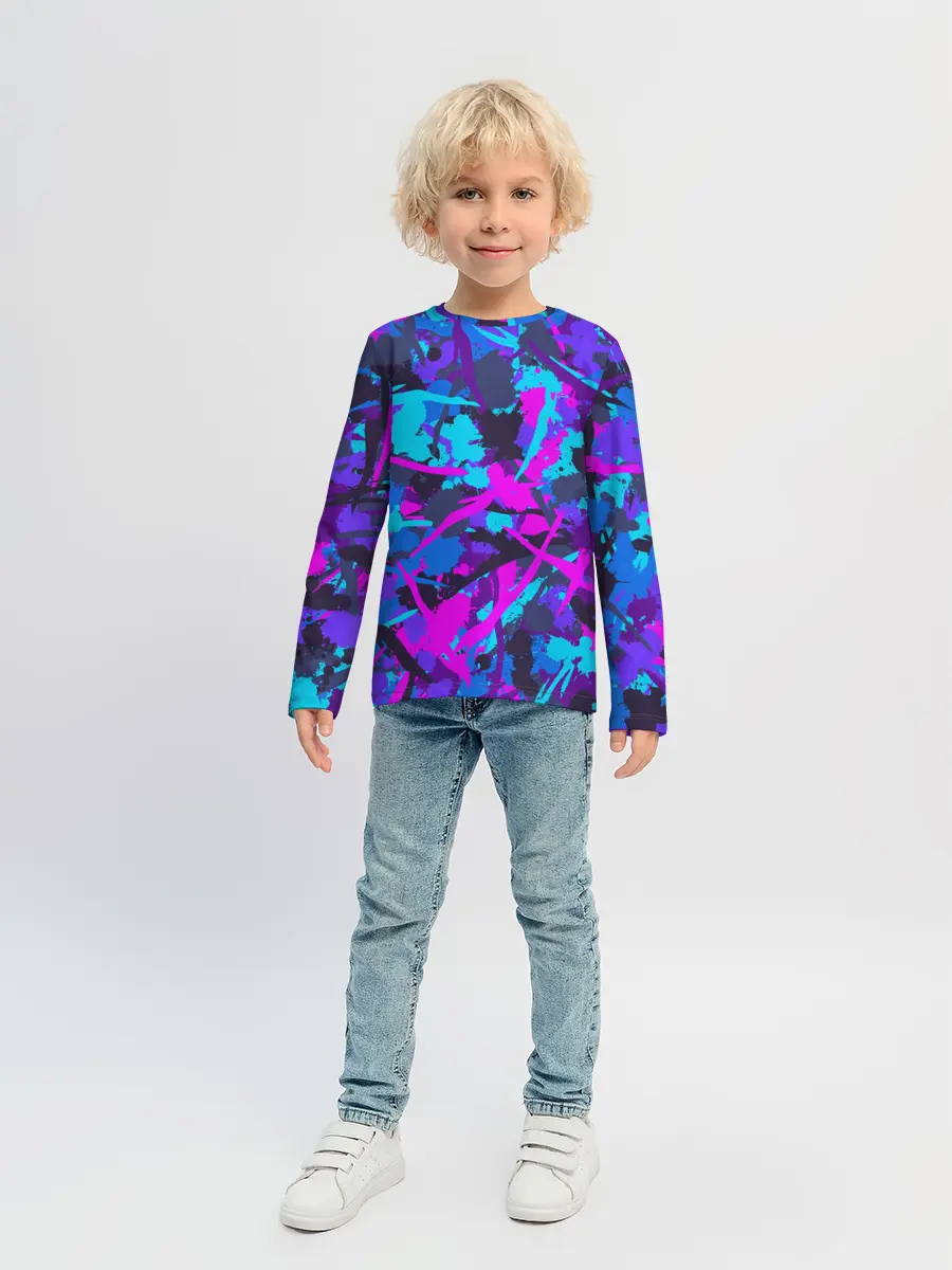 Детский лонгслив / Неоновые кляксы