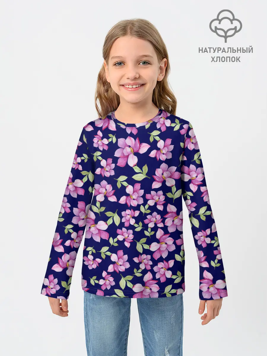 Детский лонгслив / Акварельные цветы Магнолии