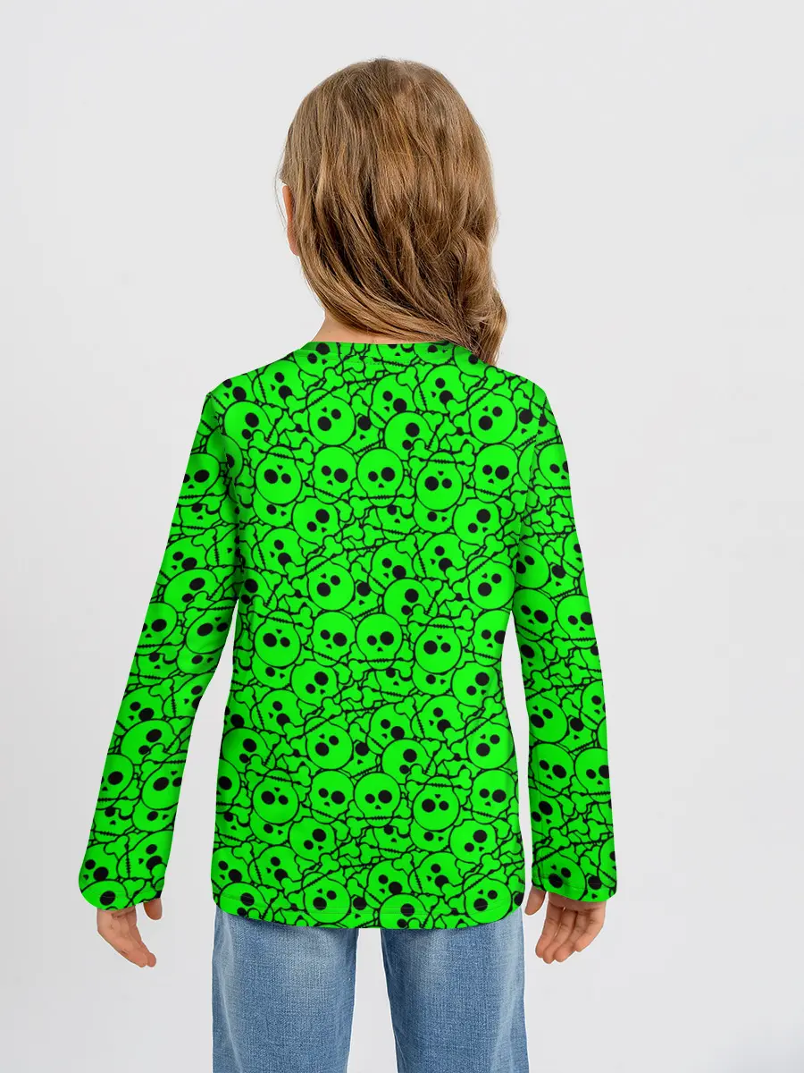 Детский лонгслив / Черепа на кислотно-зеленом фоне