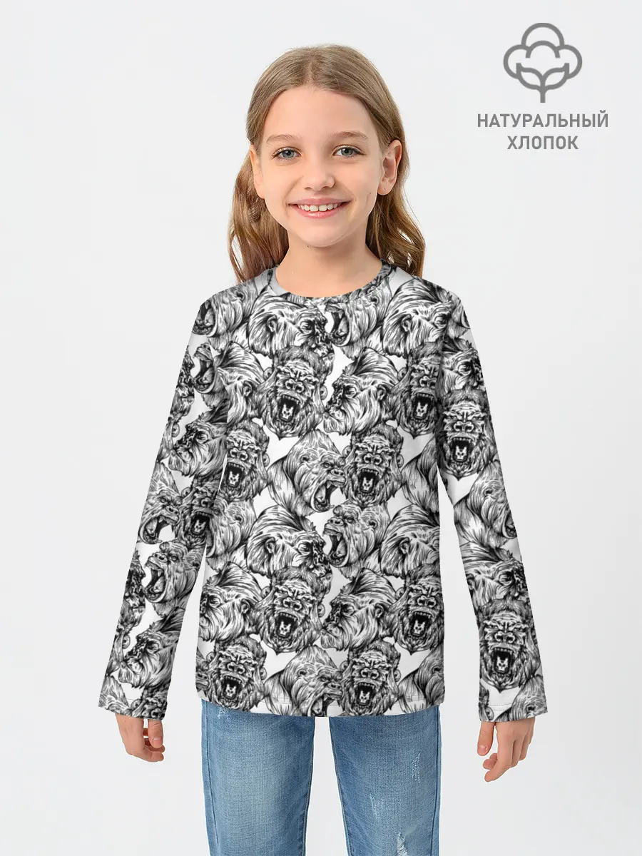 Детский лонгслив / Злые Гориллы - Паттерн