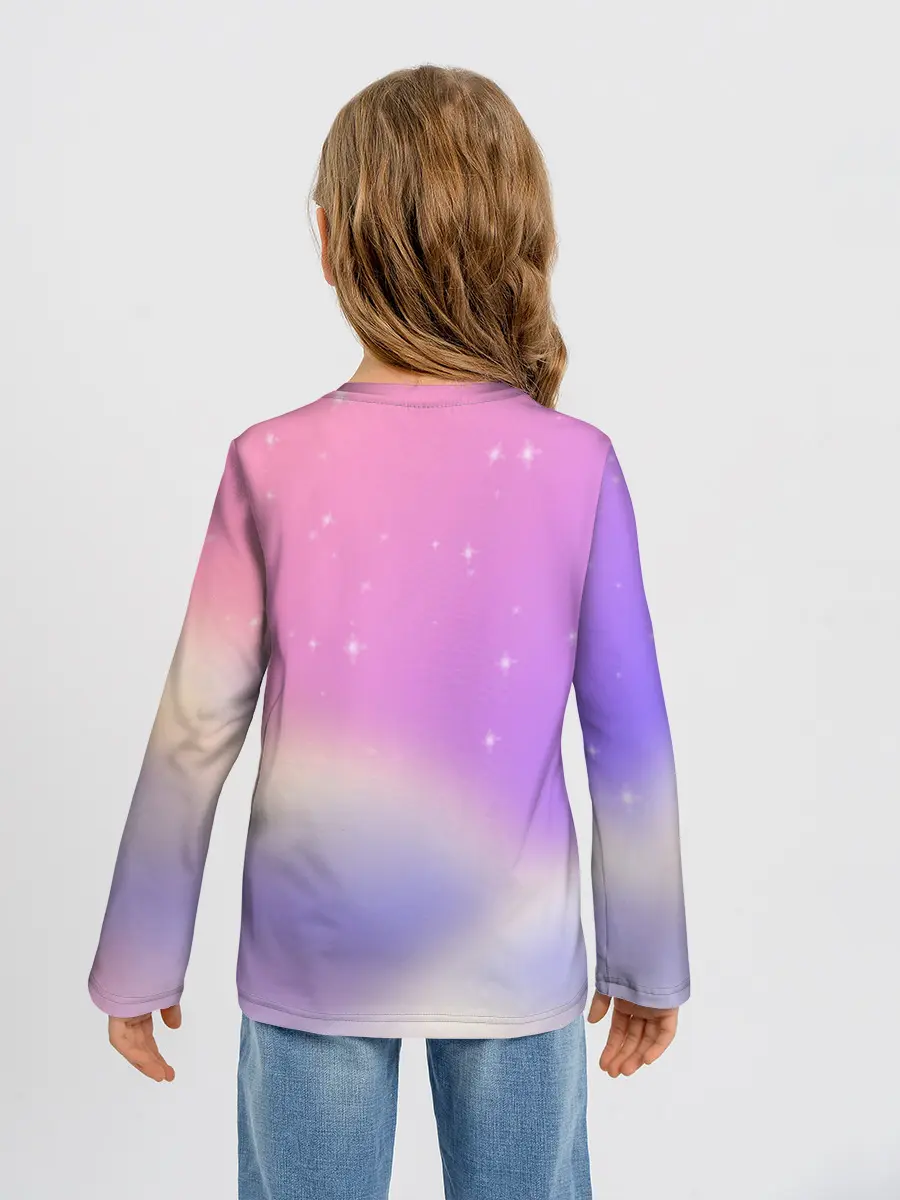 Детский лонгслив / Звёздное небо розовый закат