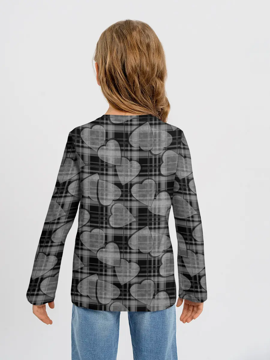 Детский лонгслив / Черно-серый клетчатый узор