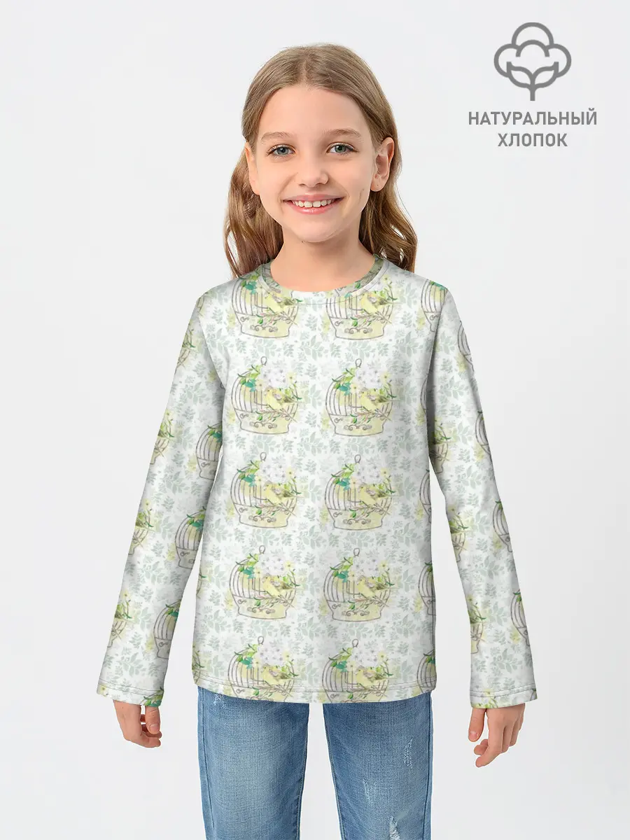 Детский лонгслив / Канарейки в клетках