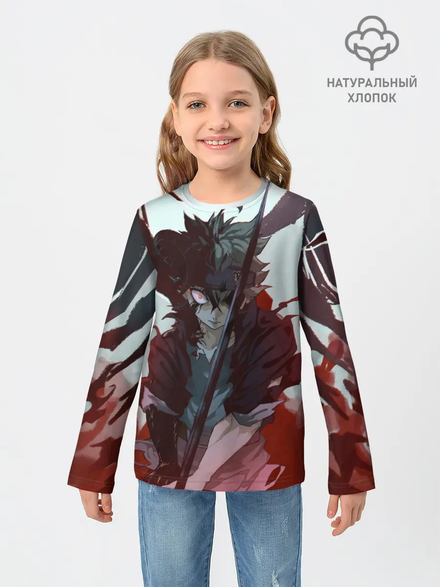 Детский лонгслив / Аста в режиме демона черный клевер