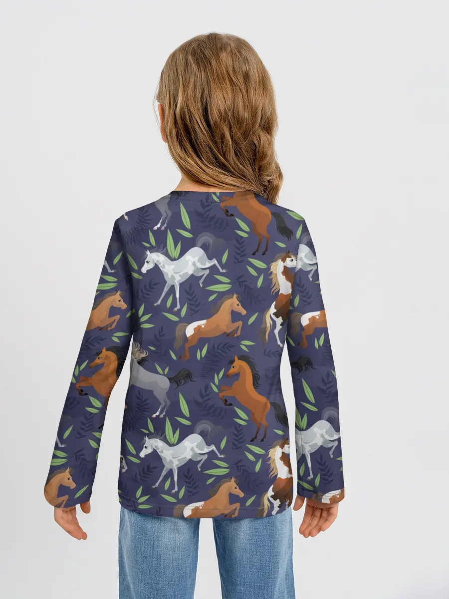 Детский лонгслив / Лошадки узор