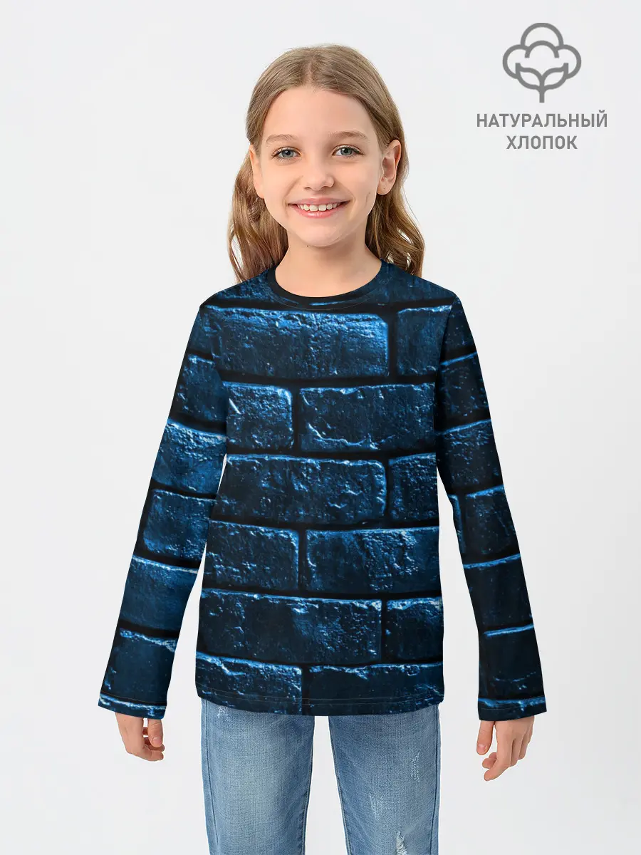 Детский лонгслив / Неоновая, кирпичная стена