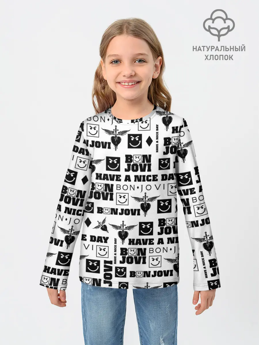 Детский лонгслив / BON JOVI ЛОГОБОМБИНГ | БОН ДЖОВИ ПАТТЕРН