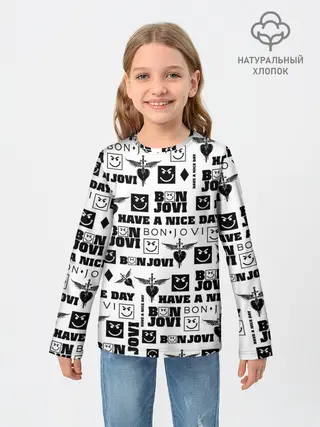 Детский лонгслив / BON JOVI ЛОГОБОМБИНГ | БОН ДЖОВИ ПАТТЕРН