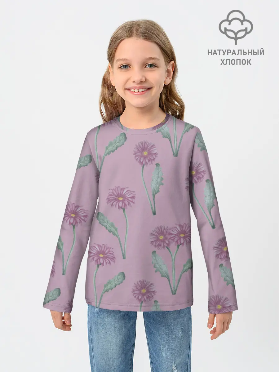 Детский лонгслив / Розовые герберы на розовом фоне