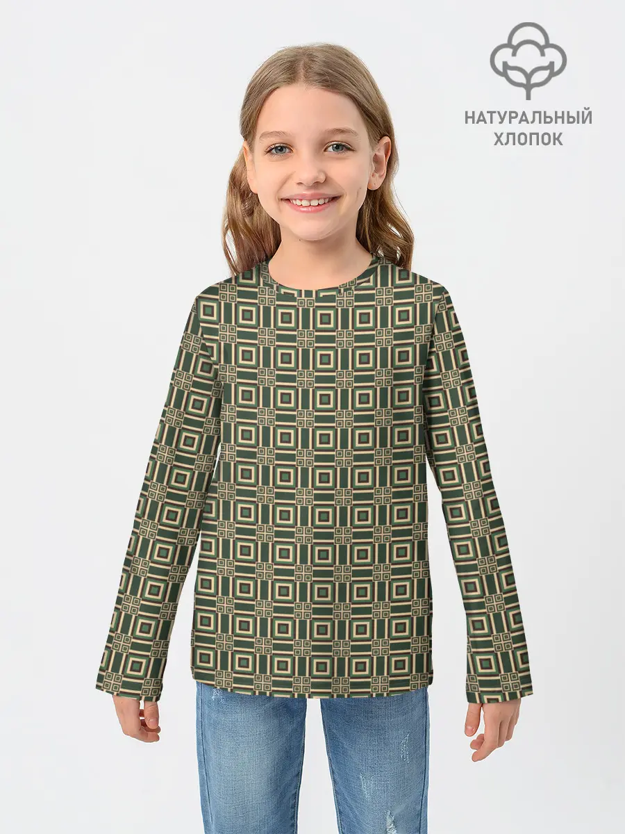 Детский лонгслив / Абстракция из зеленых квадратов