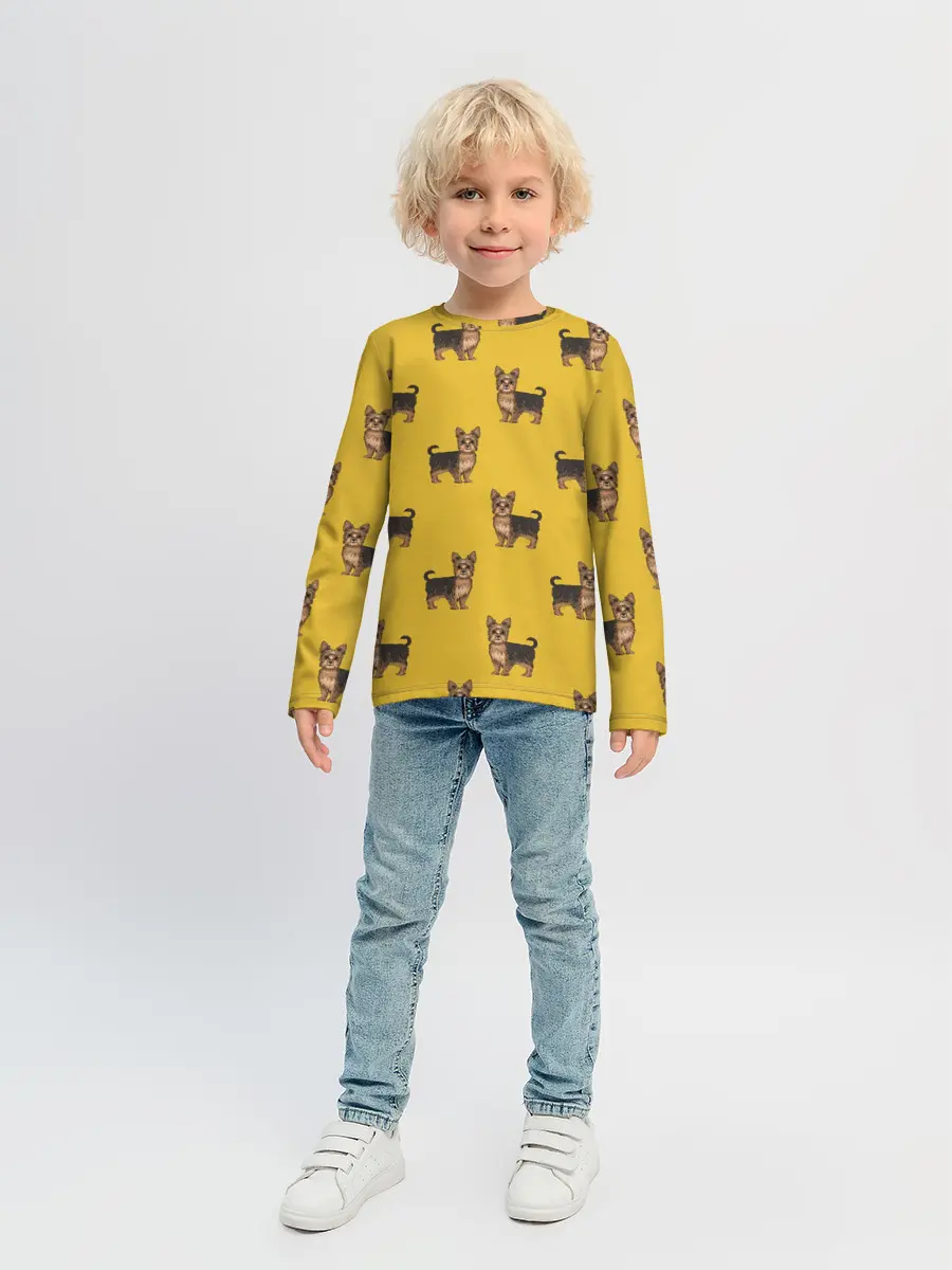 Детский лонгслив / Йоркширский терьер паттерн