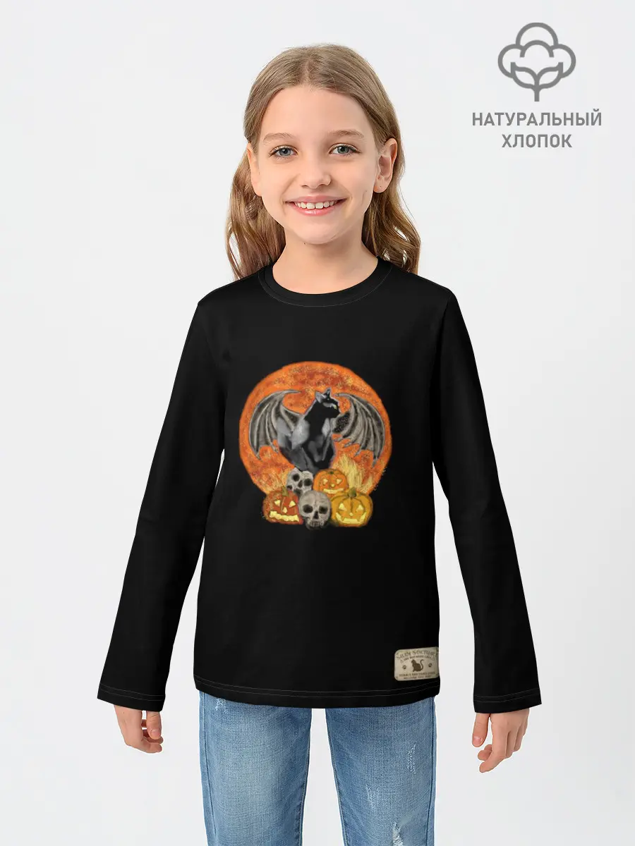 Детский лонгслив / Хэллоуинская кошка
