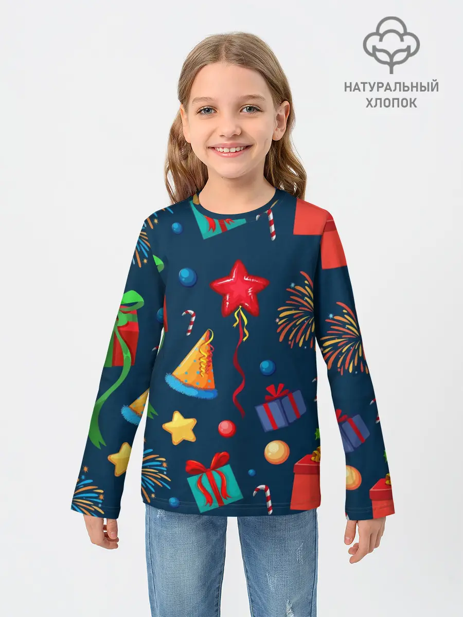Детский лонгслив / Новогодний Паттерн!