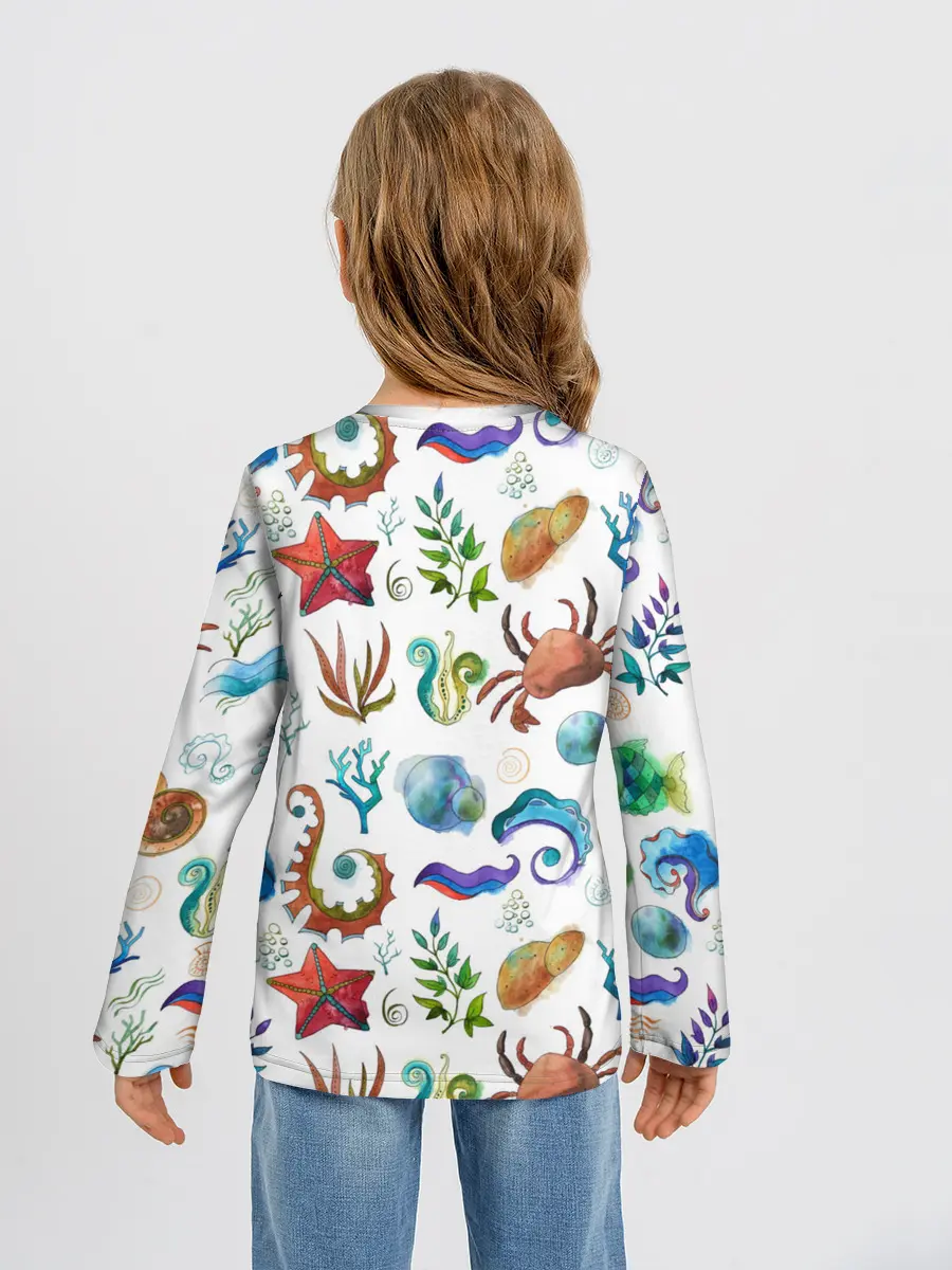 Детский лонгслив / Морской паттерн с крабами и водорослями