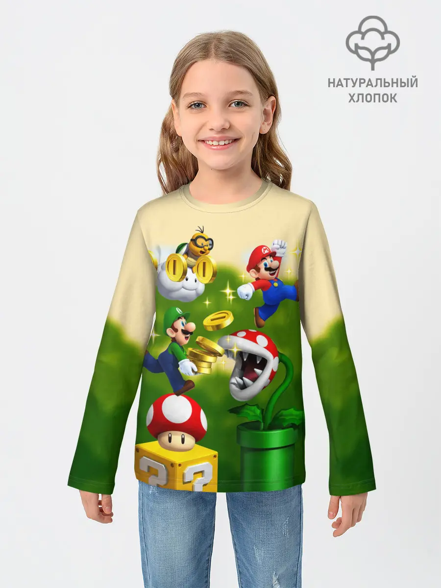 Детский лонгслив / Mario Coins