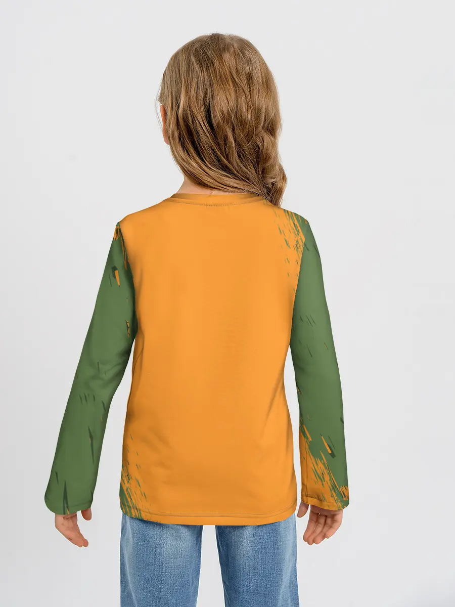 Детский лонгслив / Т-Рекс с тыквой в пасте | Хэллоуин