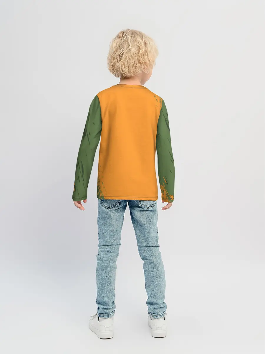 Детский лонгслив / Т-Рекс с тыквой в пасте | Хэллоуин