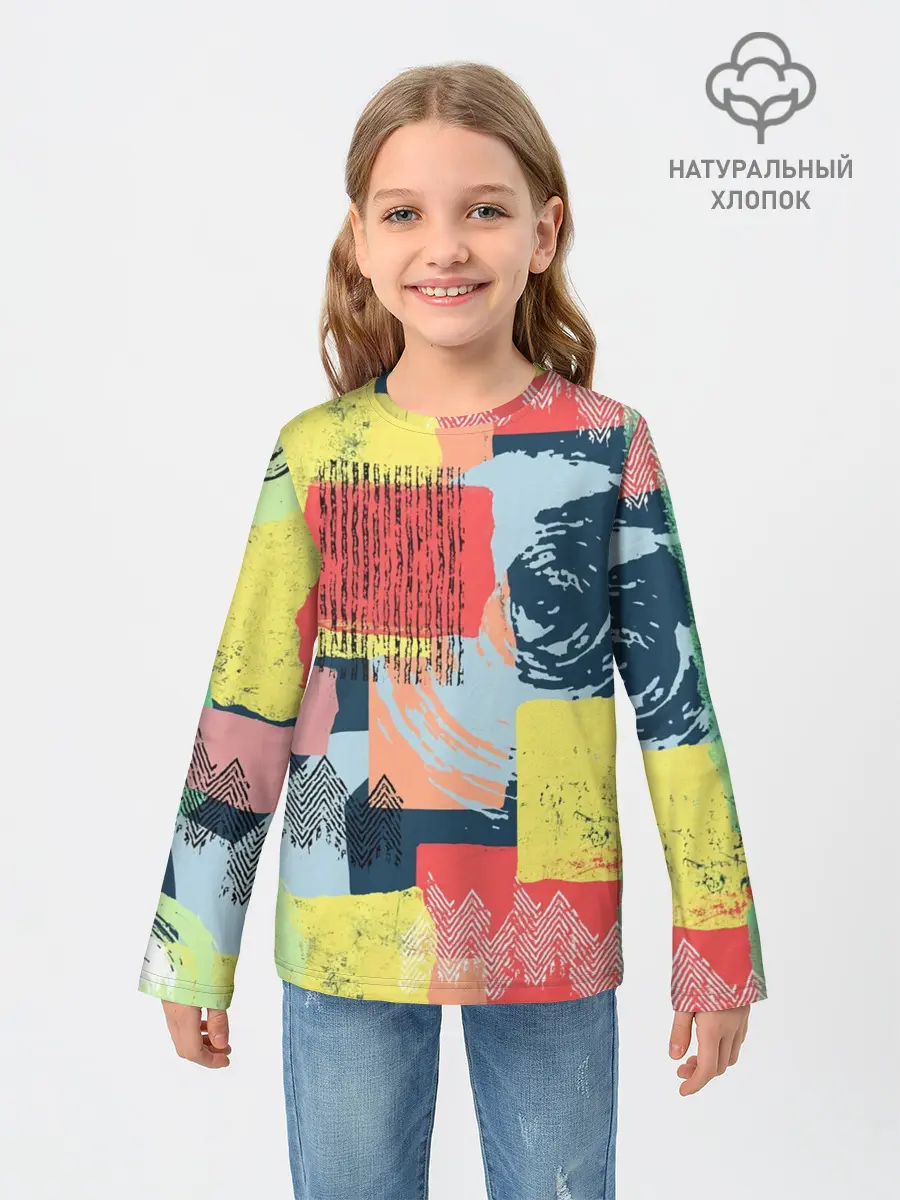 Детский лонгслив / Желто-зеленый тай-дай