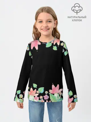 Детский лонгслив / Рамка из розовых и зеленых листьев