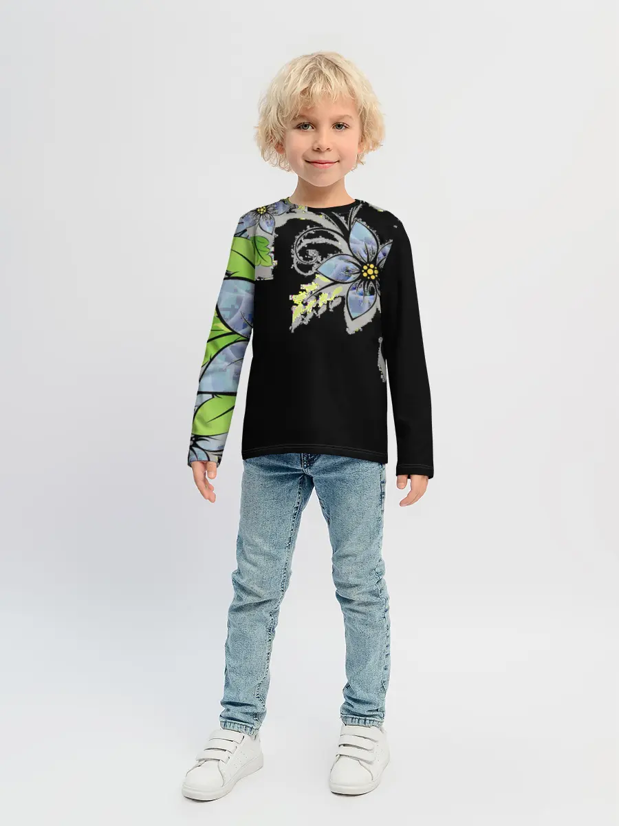 Детский лонгслив / Цветочная композиция с бабочками